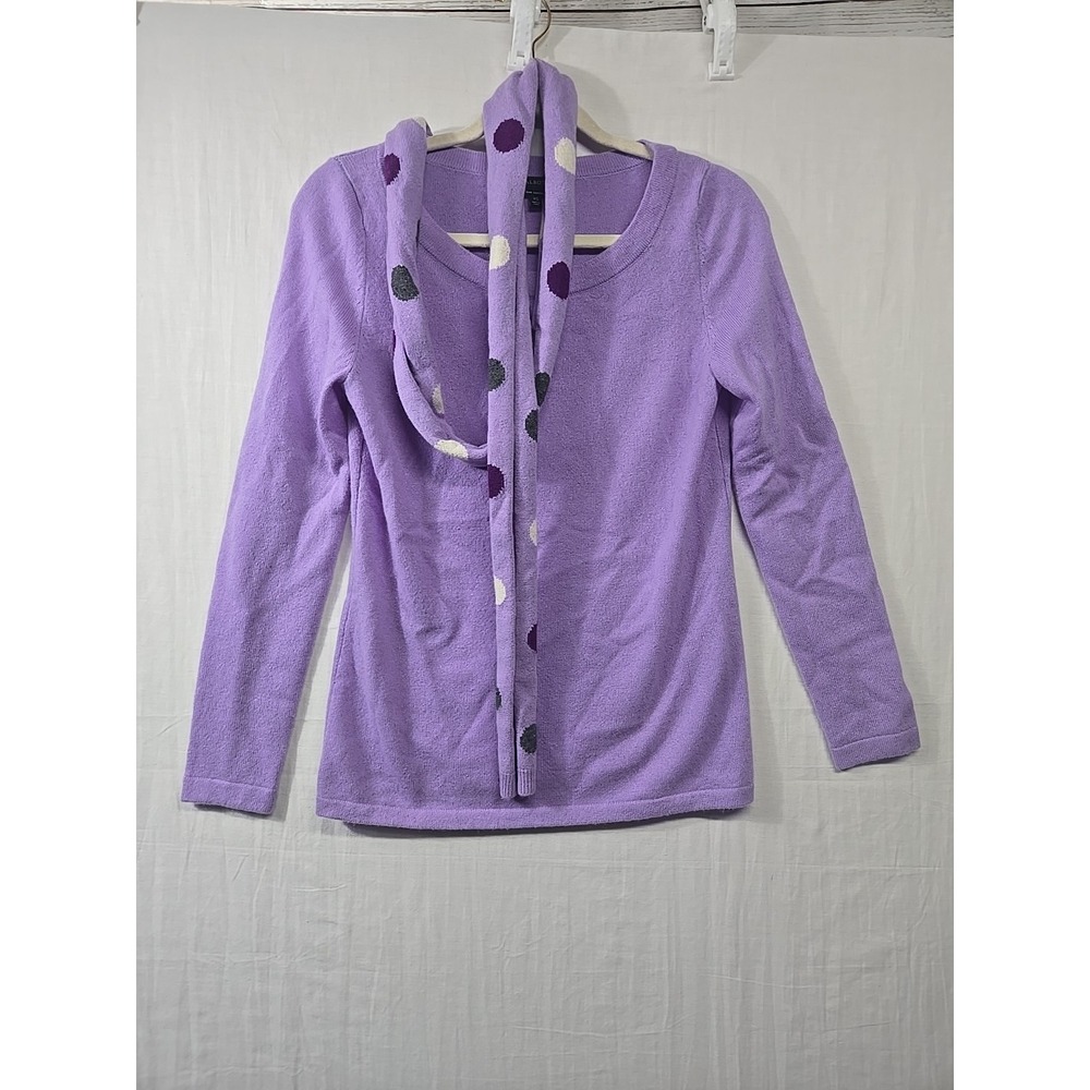 Talbots Pure Cashmere Sweater Purple‎ Long Sleeve Matching Polka Dot Scarf XS